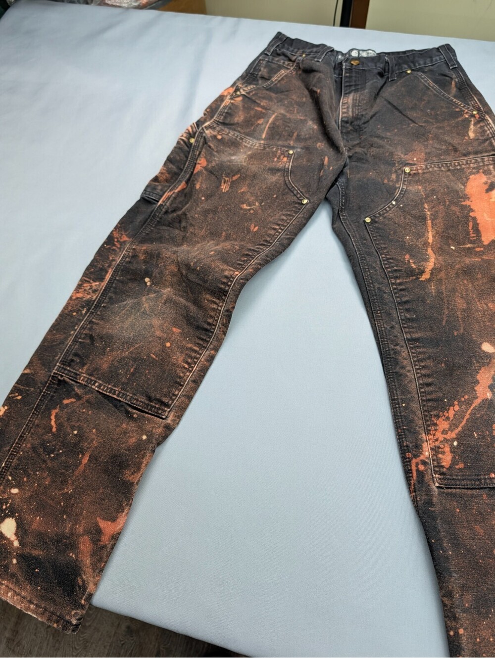 Carhartt Double Knee Pants 32x32 Black Custom Bleached Work